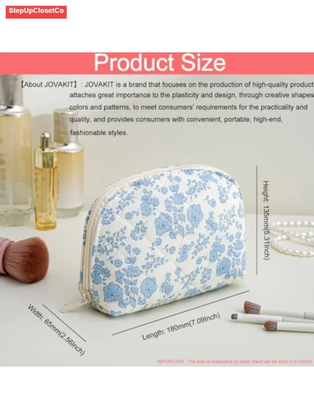 Quilted Conch Shaped Makeup Bag Cotton Travel Toiletry Organizer Pouch